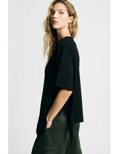 T-Shirt A Maniche Corte Con Frange Laterali Please