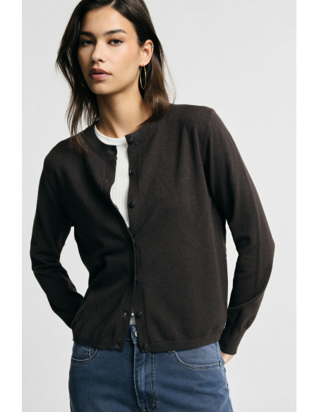 Cardigan Girocollo Con Maniche Lunghe E Bottoni Please - Marrone