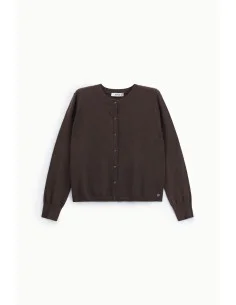 Cardigan à col rond à manches longues et à boutons Please - Marron 2
