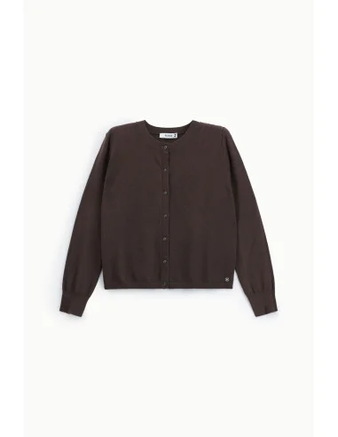 Please Long-Sleeve Round-Neck Cardigan with Buttons - Brown