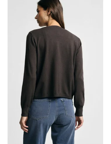 Cardigan à col rond à manches longues et à boutons Please - Marron
