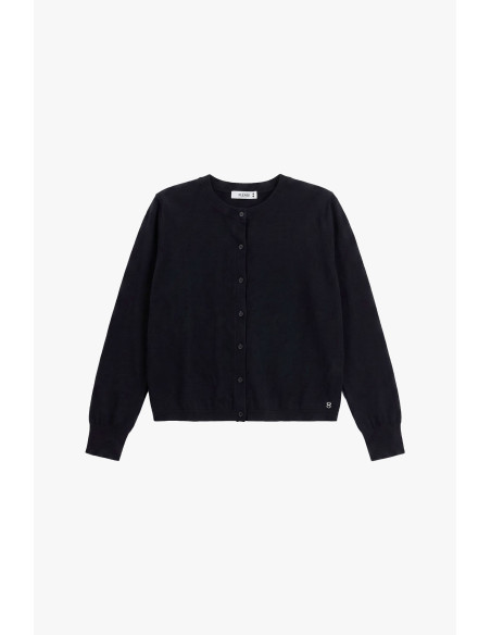 Round-Neck Cardigan with Long Sleeves and Buttons Please - Black