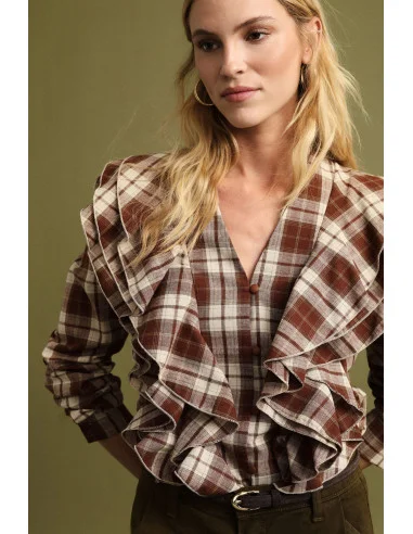 Checked Blouse With Front Ruffles Please