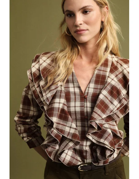 Checked Blouse With Front Ruffles Please