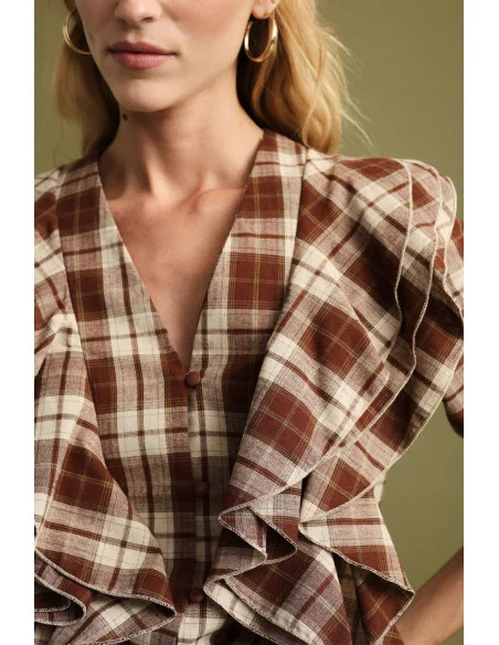 Checked Blouse With Front Ruffles Please