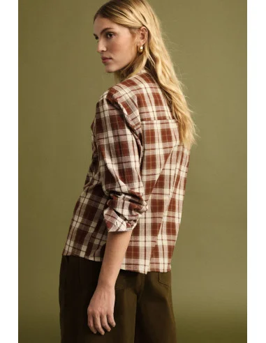 Asymmetrical-Fastening Plaid Blouse Please