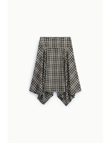 Asymmetrical High-Waisted Checked Midi Skirt Please