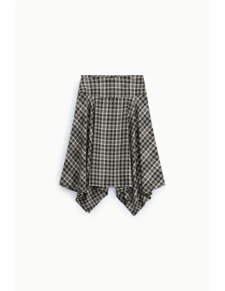 Jupe midi asymétrique à carreaux taille haute Please