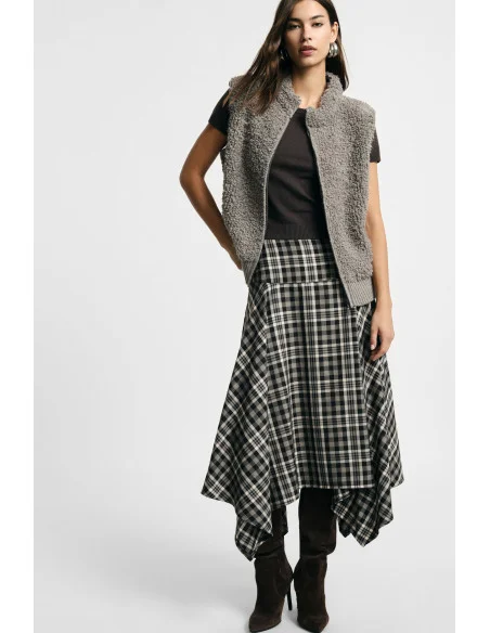Jupe midi asymétrique à carreaux taille haute Please