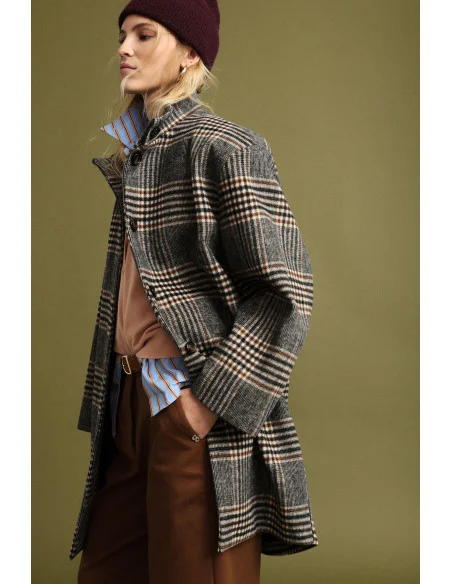 Manteau à carreaux avec boutons et poches latérales Please