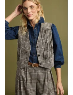 Gilet A Quadri Con Frange E Chiusura A Bottoni Please
