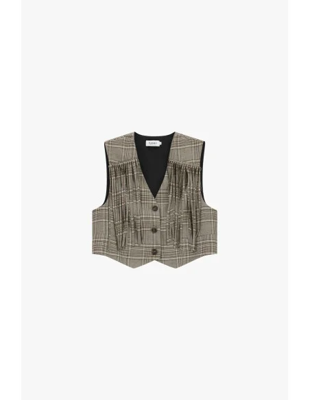 Gilet A Quadri Con Frange E Chiusura A Bottoni Please