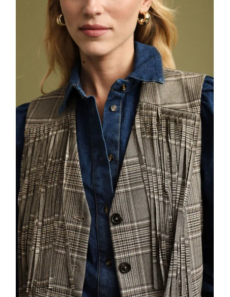 Gilet A Quadri Con Frange E Chiusura A Bottoni Please