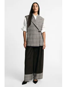Pantalon palazzo taille haute à revers à carreaux Please
