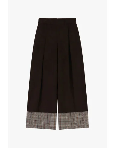 Pantalon palazzo taille haute à revers à carreaux Please
