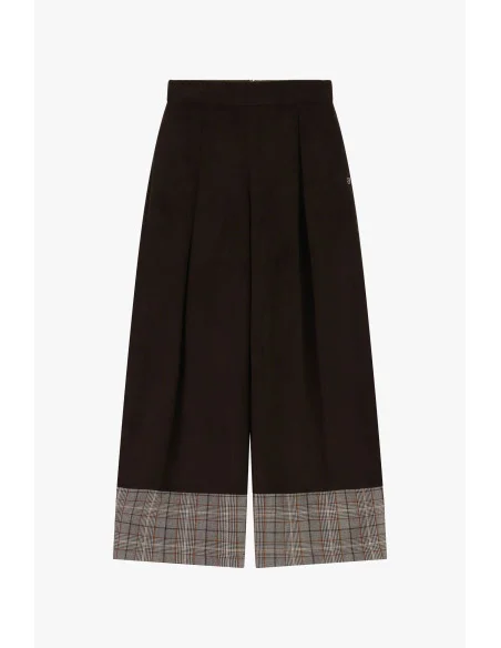 High-Waisted Palazzo Trousers with Checked Turn-Ups Please
