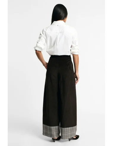 Pantalon palazzo taille haute à revers à carreaux Please
