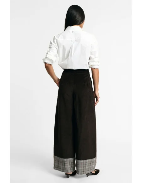 Pantalon palazzo taille haute à revers à carreaux Please