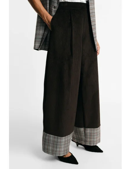 Pantalon palazzo taille haute à revers à carreaux Please