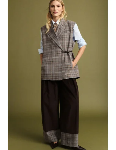 High-Waisted Palazzo Trousers with Checked Turn-Ups Please