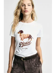 T-shirt à col rond avec imprimé chien Please Please