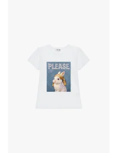 Round-Neck T-Shirt with Decorated Rabbit Print Please 2