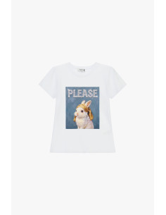 T-shirt à col rond avec imprimé lapin décoré Please 2