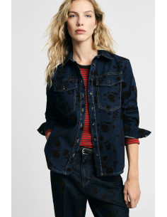 Denim Shirt with Floral Pattern and Pockets – Please - Vestiti Firm...