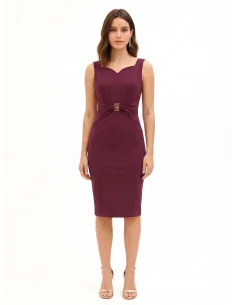 Sheath Dress with Sweetheart Neckline and RR Logo Buckle at the Waist Rinascimento