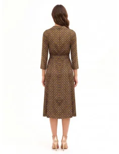 Midi Satin Shirt Dress with V-Neck and Matching Structured Belt Rinascimento 2