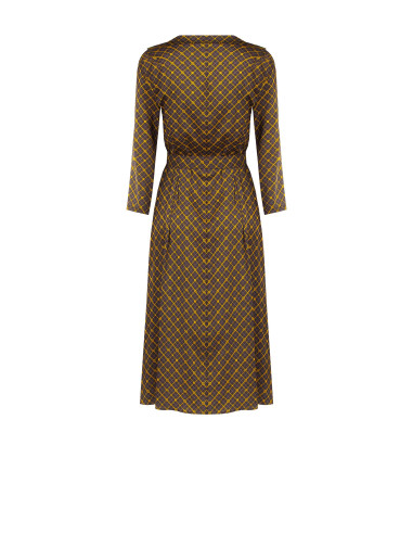Midi Satin Shirt Dress with V-Neck and Matching Structured Belt Rinascimento