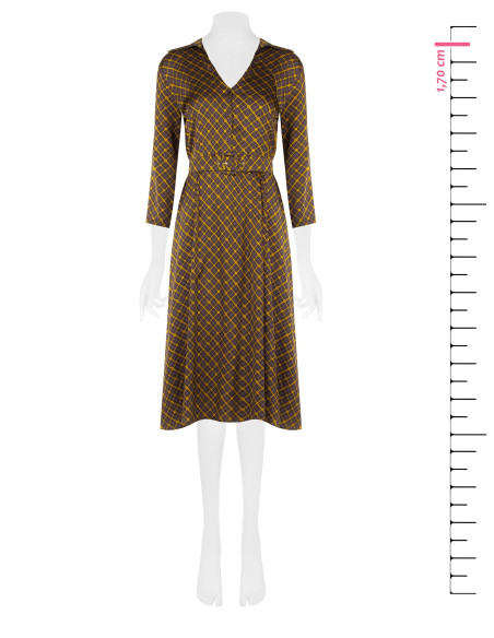 Midi Satin Shirt Dress with V-Neck and Matching Structured Belt Rinascimento