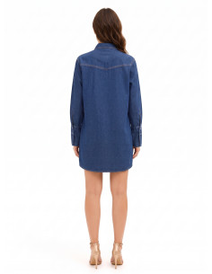 Robe-chemise courte oversize en denim avec poches poitrine et boutons-pression Rinascimento 2