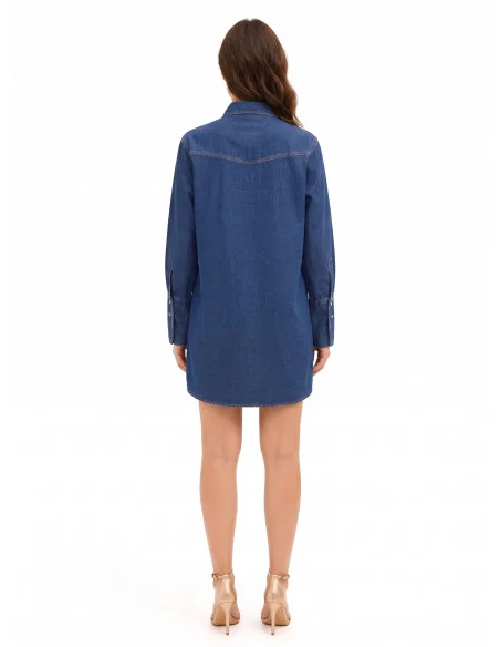 Abito Corto Over A Camicia In Denim Con Taschini E Bottoni A Pressione Rinascimento