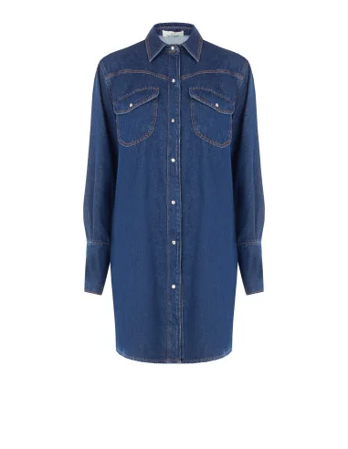 Abito Corto Over A Camicia In Denim Con Taschini E Bottoni A Pressione Rinascimento