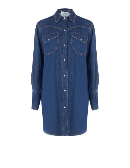 Abito Corto Over A Camicia In Denim Con Taschini E Bottoni A Pressione Rinascimento