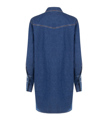 Oversized Short Denim Shirt Dress With Patch Pockets And Snap Buttons Rinascimento