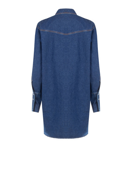 Oversized Short Denim Shirt Dress With Patch Pockets And Snap Buttons Rinascimento