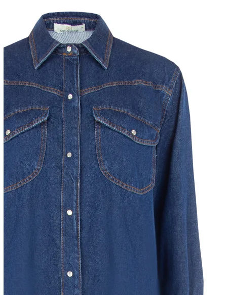 Abito Corto Over A Camicia In Denim Con Taschini E Bottoni A Pressione Rinascimento