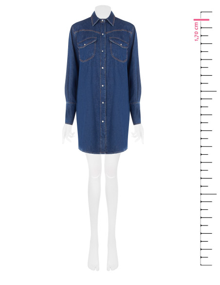 Oversized Short Denim Shirt Dress With Patch Pockets And Snap Buttons Rinascimento