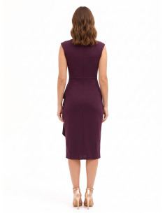Robe midi en lycra à décolleté cache-cœur en V, détail bijou et long volant Rinascimento 2