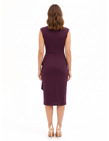 Robe midi en lycra à décolleté cache-cœur en V, détail bijou et long volant Rinascimento