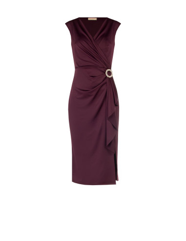 Robe midi en lycra à décolleté cache-cœur en V, détail bijou et long volant Rinascimento