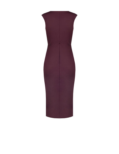 Robe midi en lycra à décolleté cache-cœur en V, détail bijou et long volant Rinascimento