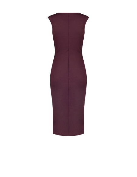 Robe midi en lycra à décolleté cache-cœur en V, détail bijou et long volant Rinascimento