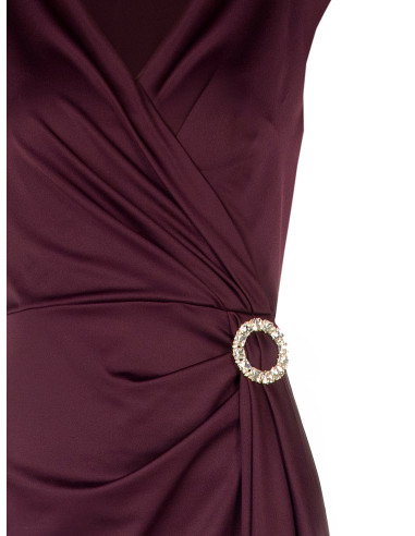 Robe midi en lycra à décolleté cache-cœur en V, détail bijou et long volant Rinascimento