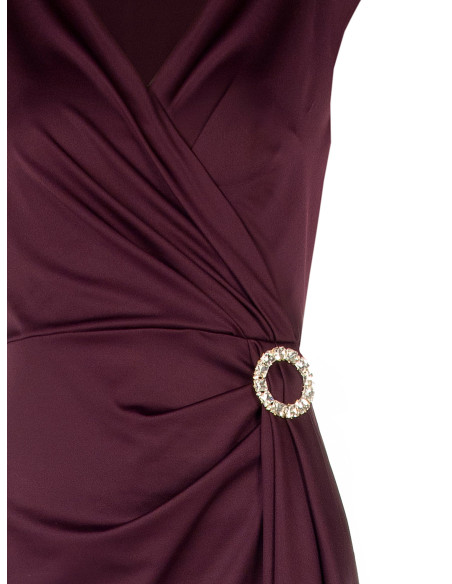 Robe midi en lycra à décolleté cache-cœur en V, détail bijou et long volant Rinascimento
