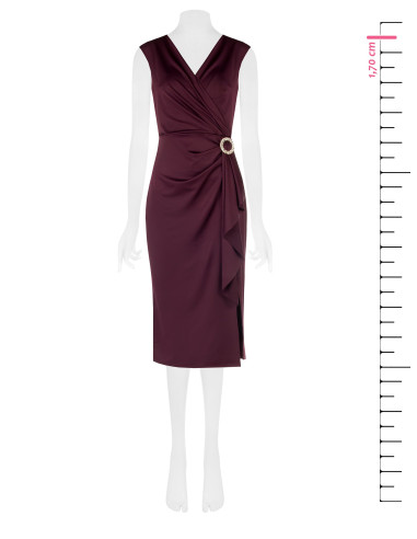 Robe midi en lycra à décolleté cache-cœur en V, détail bijou et long volant Rinascimento