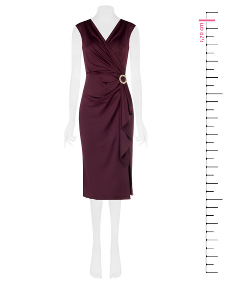 Robe midi en lycra à décolleté cache-cœur en V, détail bijou et long volant Rinascimento