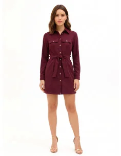 Short Corduroy Denim Shirt Dress with Matching Belt Rinascimento